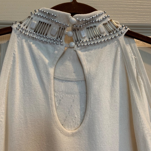 Cache Ivory Embellished Sleeveless Sweater sz L - Picture 4 of 8